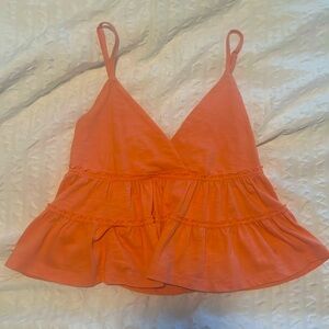 SO peach ruffled cropped tank